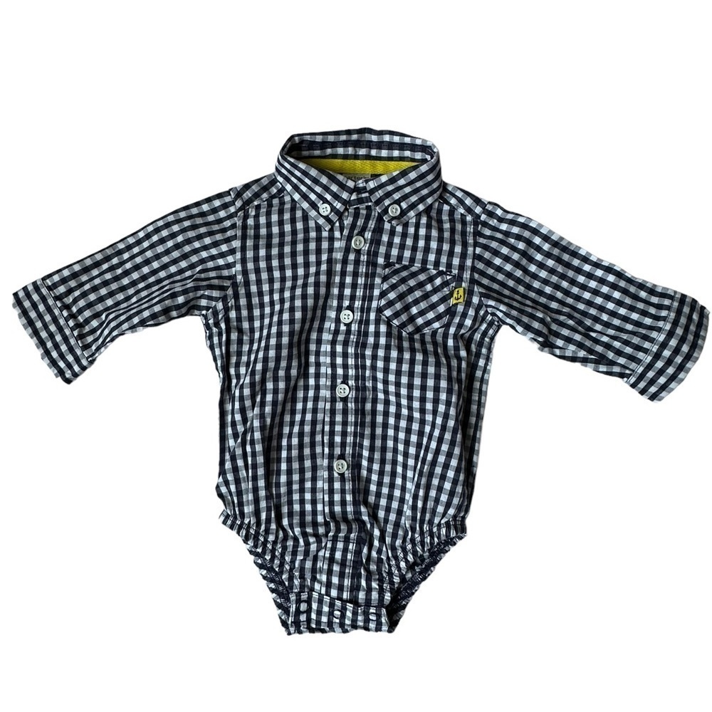 Carter's Blue and White Checkered Long Sleeve Button Front Onesie Size 3M